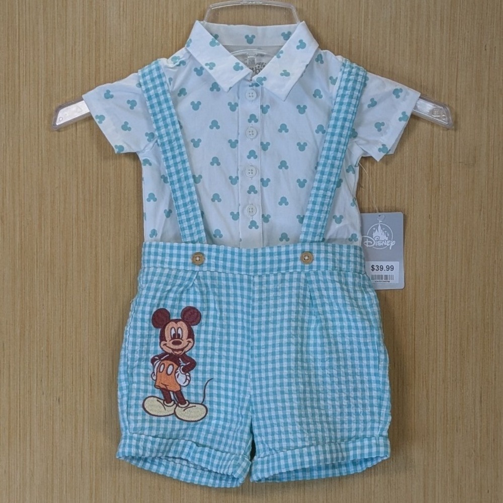 Disney Baby Mickey Mouse Gingham Suspender Shorts and Bodysuit Set 9-12M